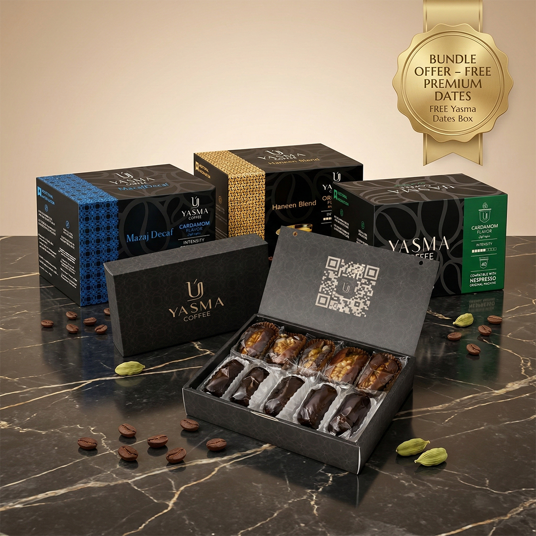 Yasma Coffee Premium Bundle – 3 Boxes (120 Capsules) + Free Yasma Cups or Premium Dates
