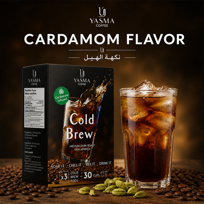 YASMA Cold Brew Coffee – Original Blend & Cardamom Infused | 30 Cups (3 Pods)