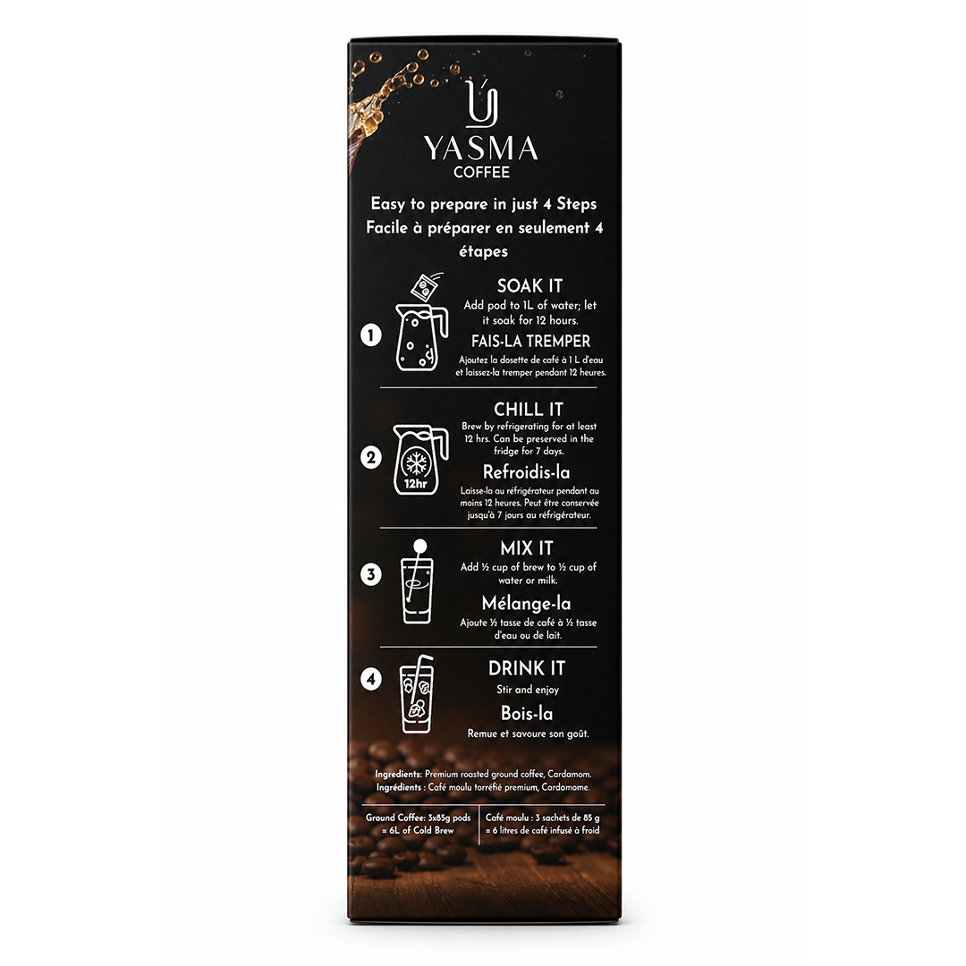 YASMA Cold Brew Coffee – Original Blend & Cardamom Infused | 30 Cups (3 Pods)
