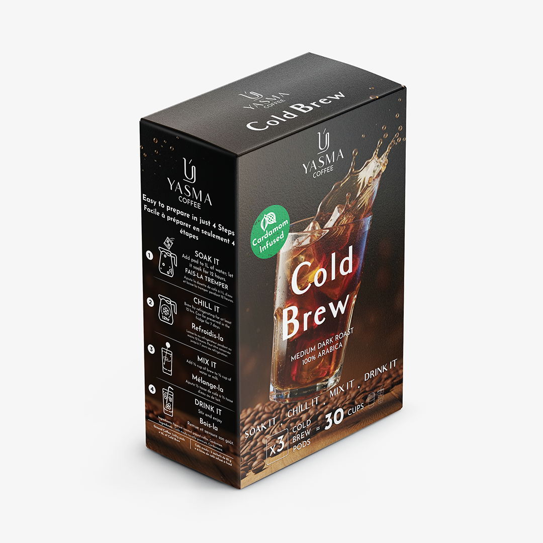 YASMA Cold Brew Coffee – Original Blend & Cardamom Infused | 30 Cups (3 Pods)